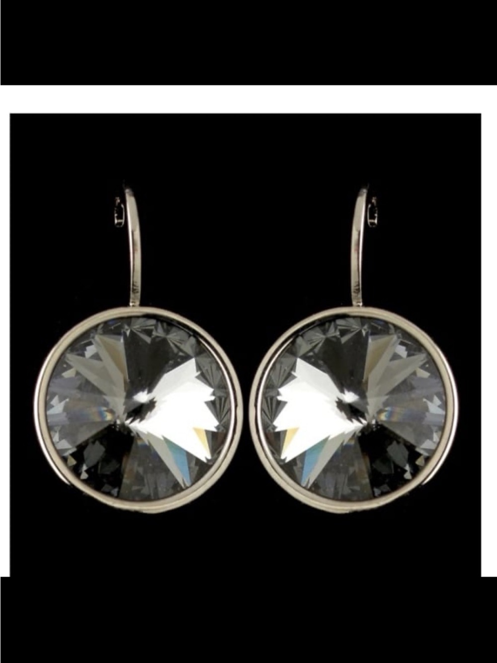 Silver Black Diamond Smoke Swarovski Crystal Elements hoops #518